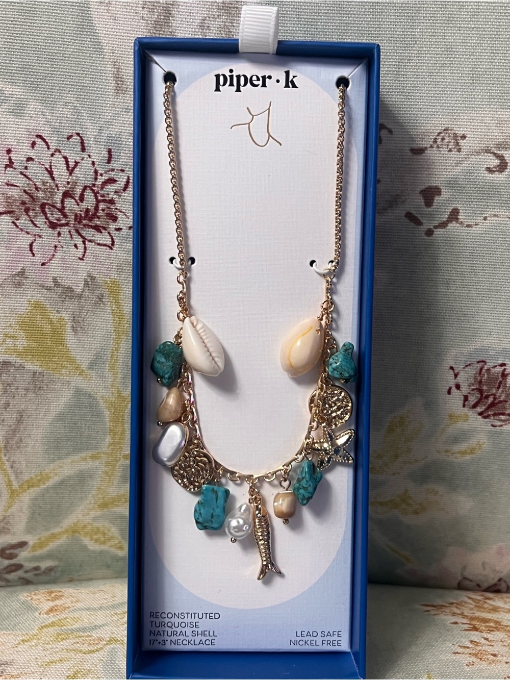 piper·k Gold-Tone Necklace with Turquoise, Cream Shell & Pearl Charms